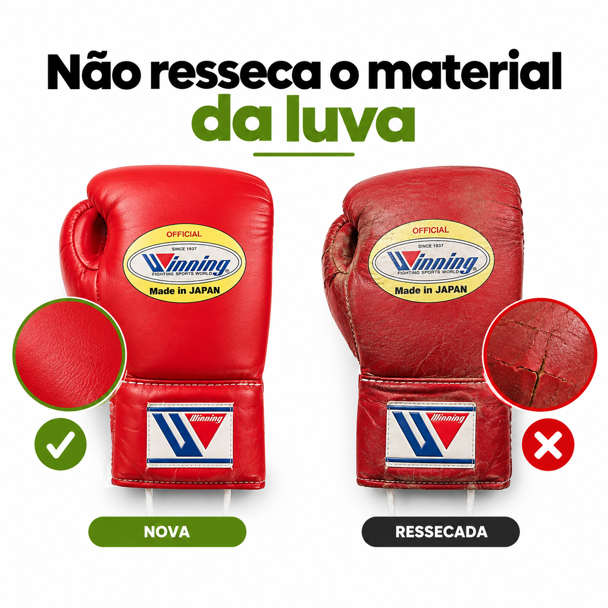 Não resseca o material da luva: comparação entre luva nova e ressecada